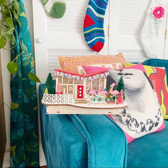 World Market Atomic Mid Century MCM Retro Atomic Christmas House New Wood Decor - Picture 7 of 13